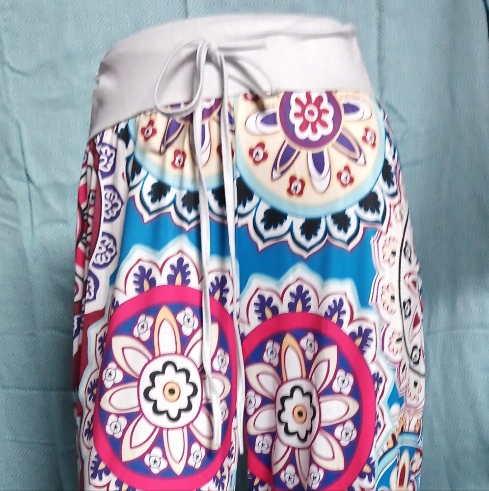 XXL Lounge Pants-Floral Blooming-Blue & Pink Floral